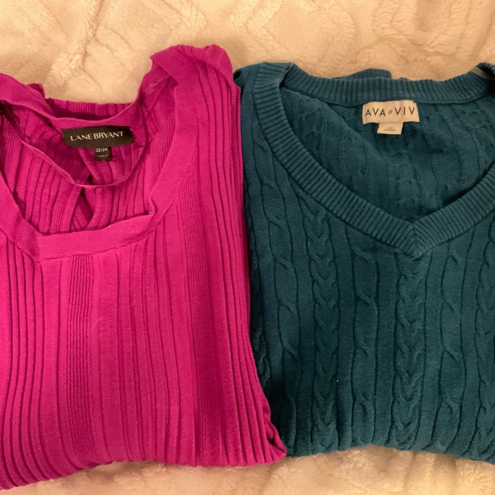 Bundle of Lane Bryant Fuchsia Ribbed Sweater and Ava & Viv Sweater 2x